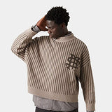 Badge Muddy Brown Stripes Knit Sweater Knitwear eme