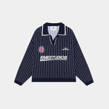 Pinstripe Navy Knit Polo Knitwear Eme Studios