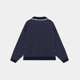 Pinstripe Navy Knit Polo Knitwear Eme Studios