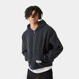 Waffle Navy Croped Boxy Full Zip Hoodies Eme Studios