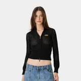 Ursula Black Crochet Full Zip Woman Knitwear Eme Studios