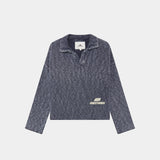Kiff Navy Distressed Knit Polo Knitwear eme