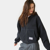 Waffle Navy Croped Boxy Full Zip Hoodies Eme Studios