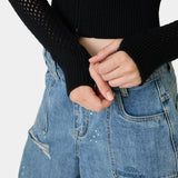 Ursula Black Crochet Full Zip Woman Knitwear Eme Studios