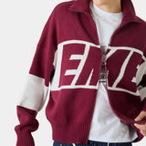 Thrill Burgundy Zipper Knit Knitwear eme