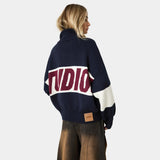 Thrill Navy Zipper Knit Knitwear eme