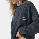Grid Navy Cable Knit Sweater Knitwear Eme Studios