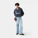 Pinstripe Navy Knit Polo Knitwear Eme Studios