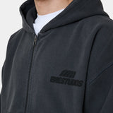Waffle Navy Croped Boxy Full Zip Hoodies Eme Studios