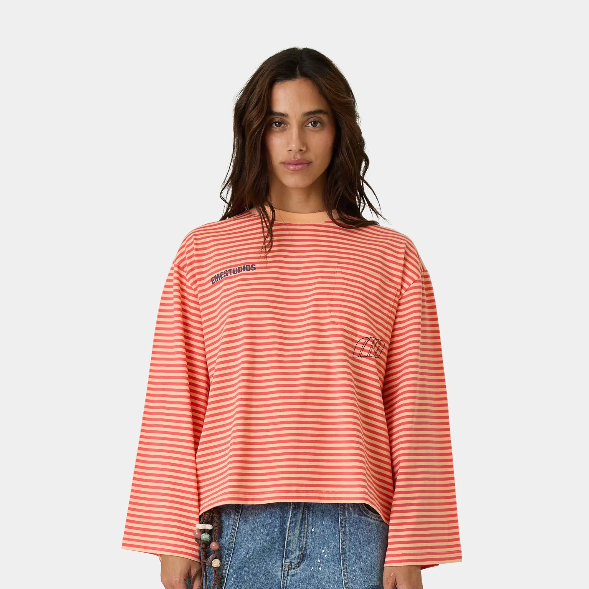 Cedar Peach Striped Long Sleeve T-shirts Eme Studios