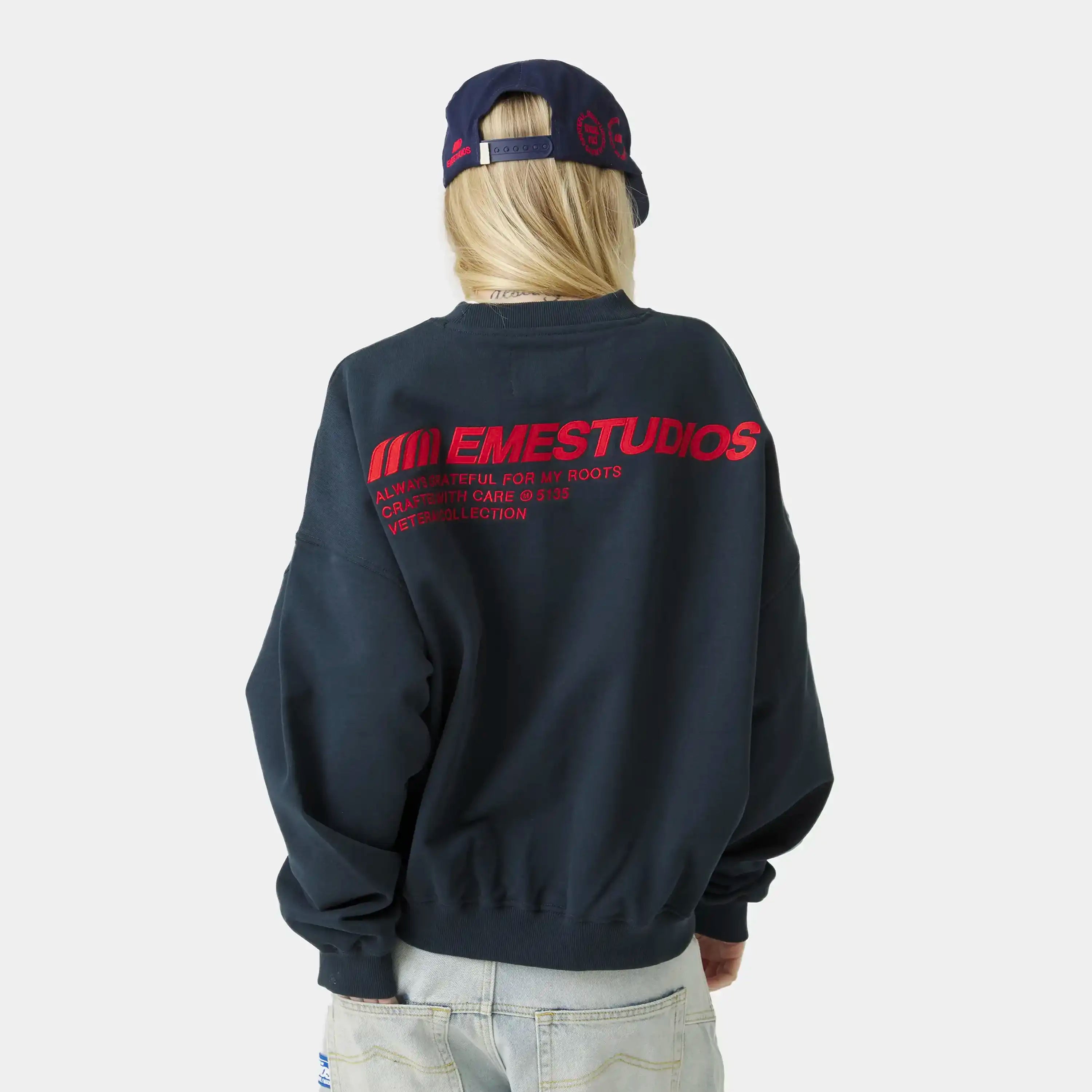 Roots Navy Oversized Crewneck Sweatshirts Eme Studios