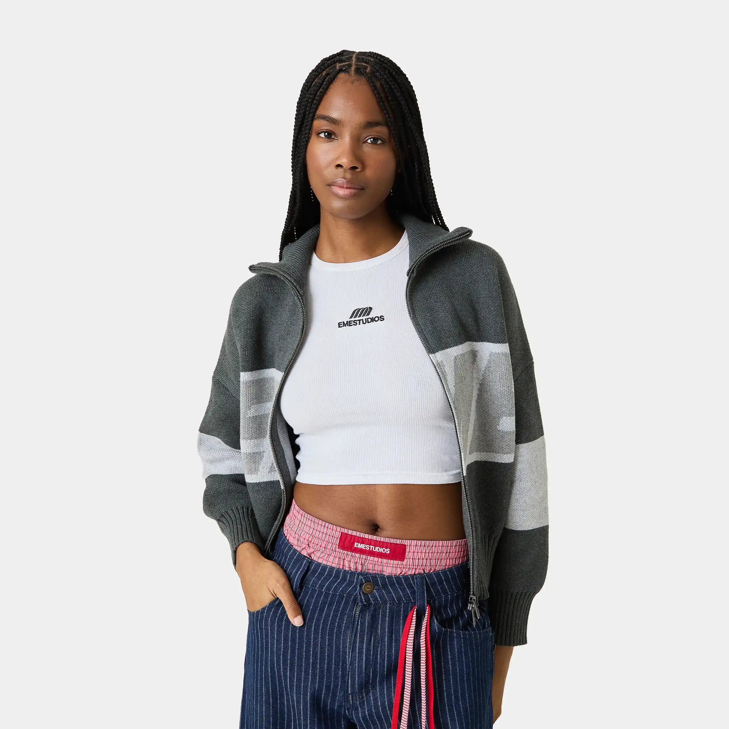 Thrill Grandpa Grey Zipper Knit Knitwear eme