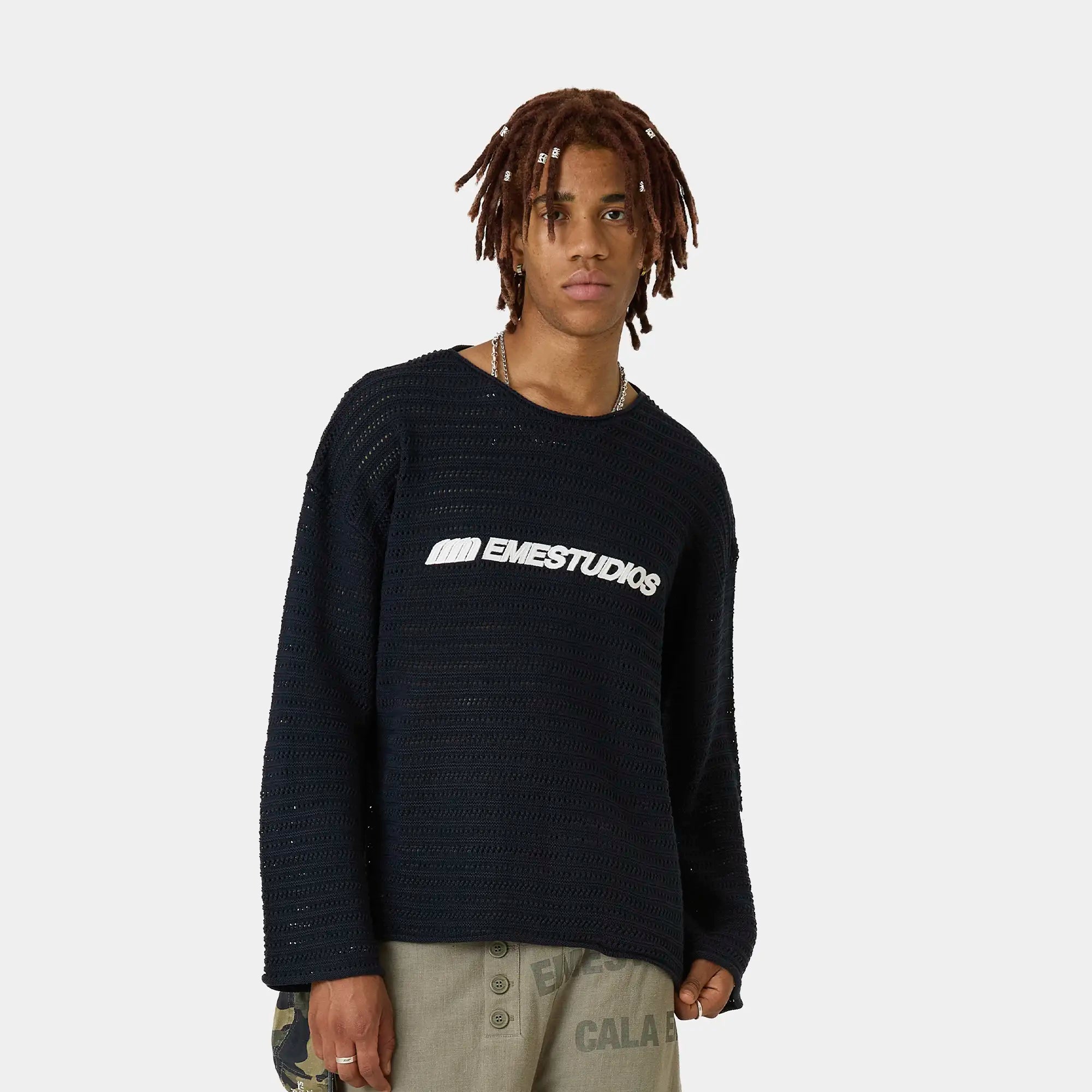 Kavai Navy Open Knit Knitwear Eme Studios