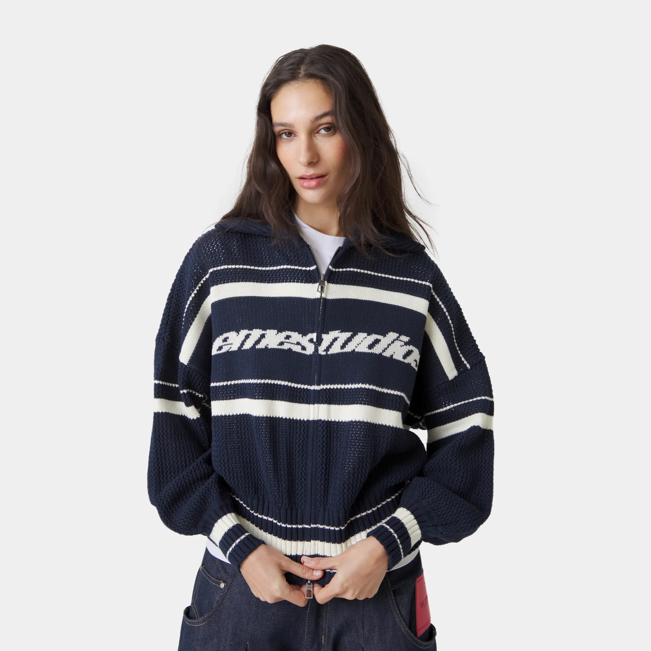 Unit Navy Zipper Knit Knitwear Eme Studios