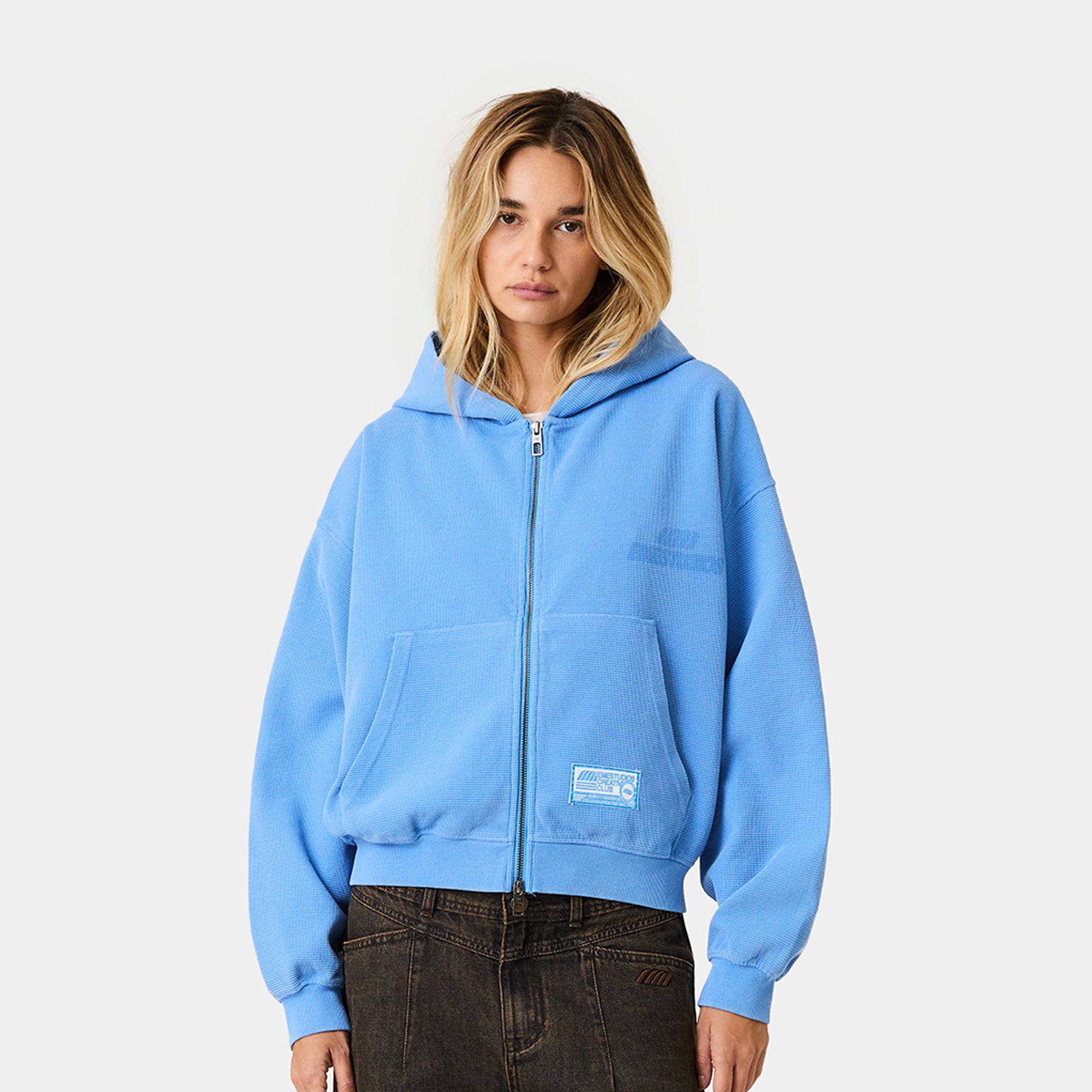 Waffle Cobalt Croped Boxy Full Zip Hoodies Eme Studios