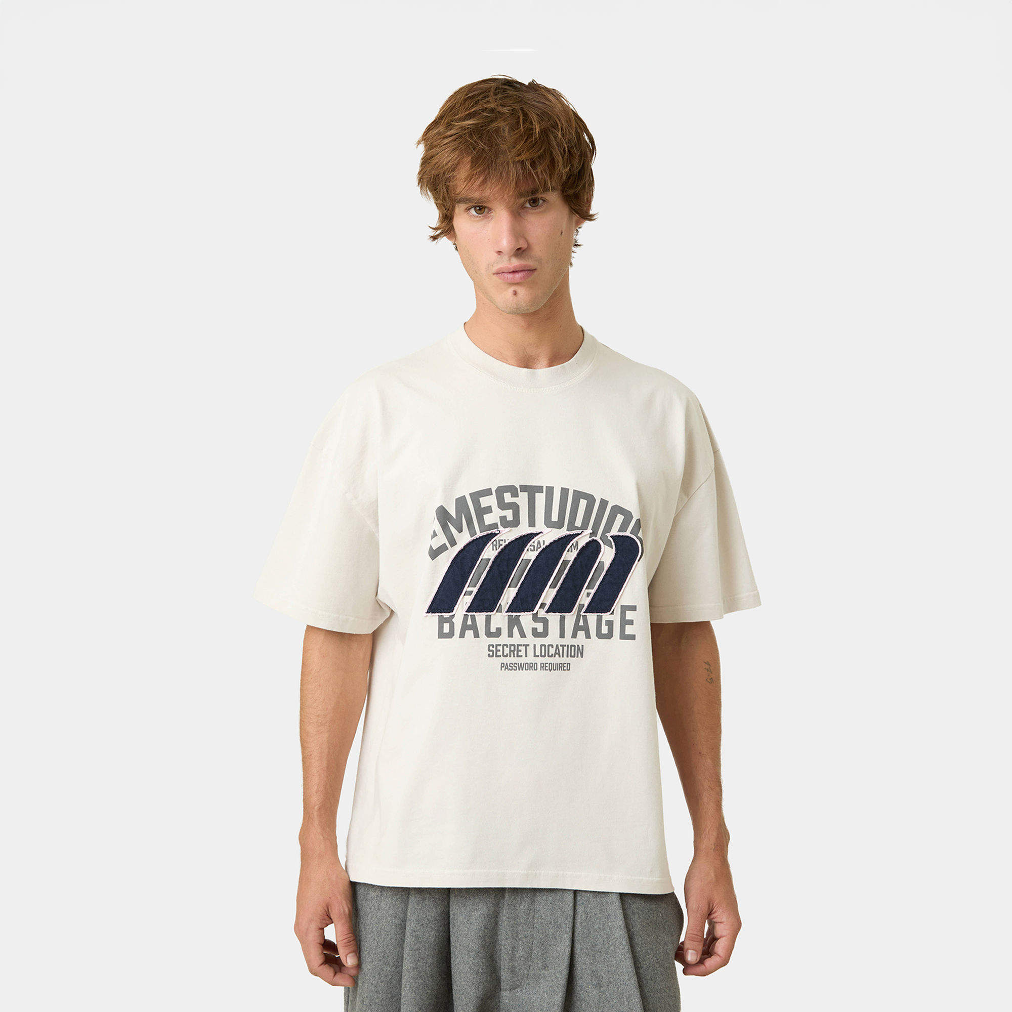 Double Patch Grey Oversized Tee T-shirts Eme Studios