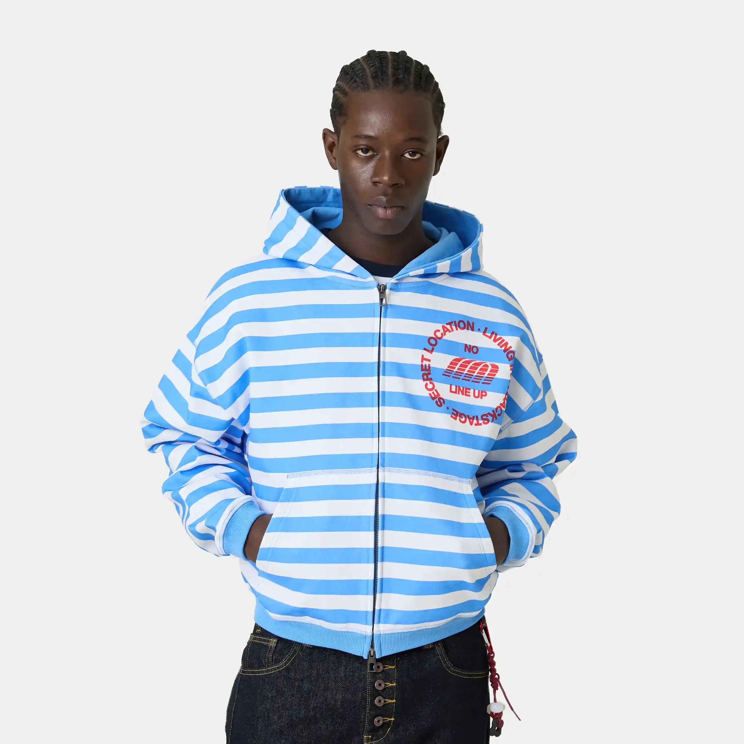 Wander Blue Cropped Boxy Full Zip Hoodies Eme Studios