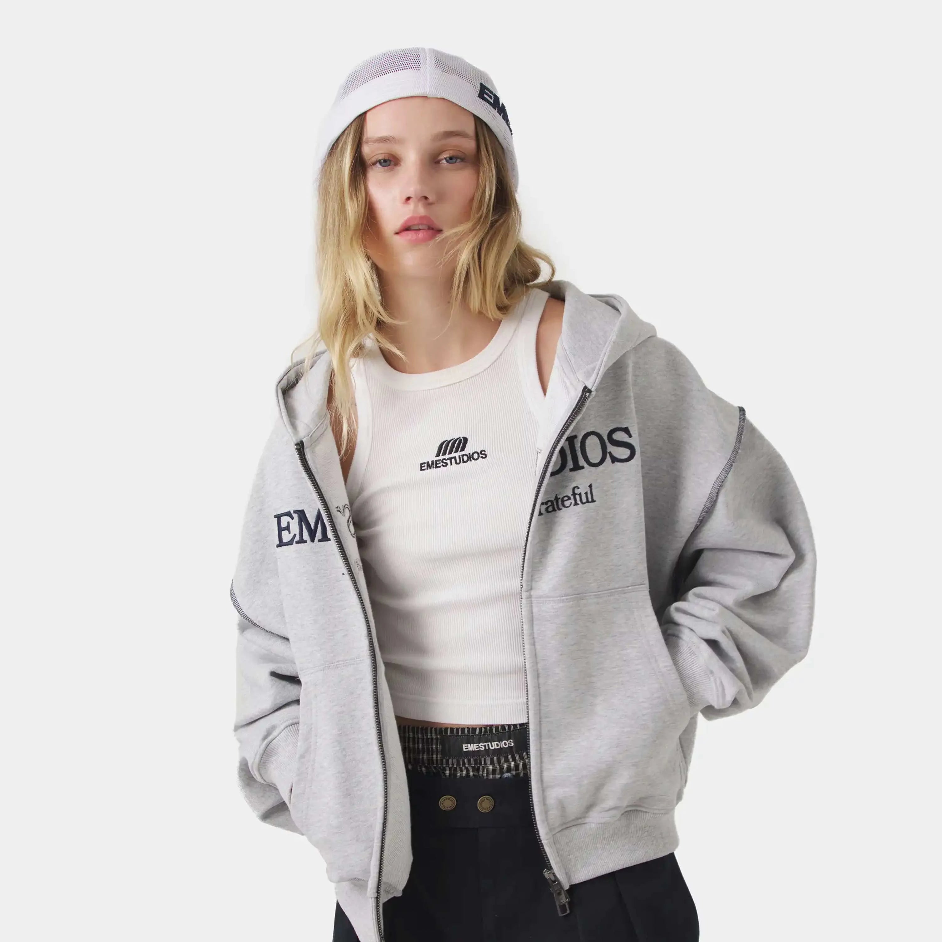 Capri Heather Grey Full Zip Hoodies eme