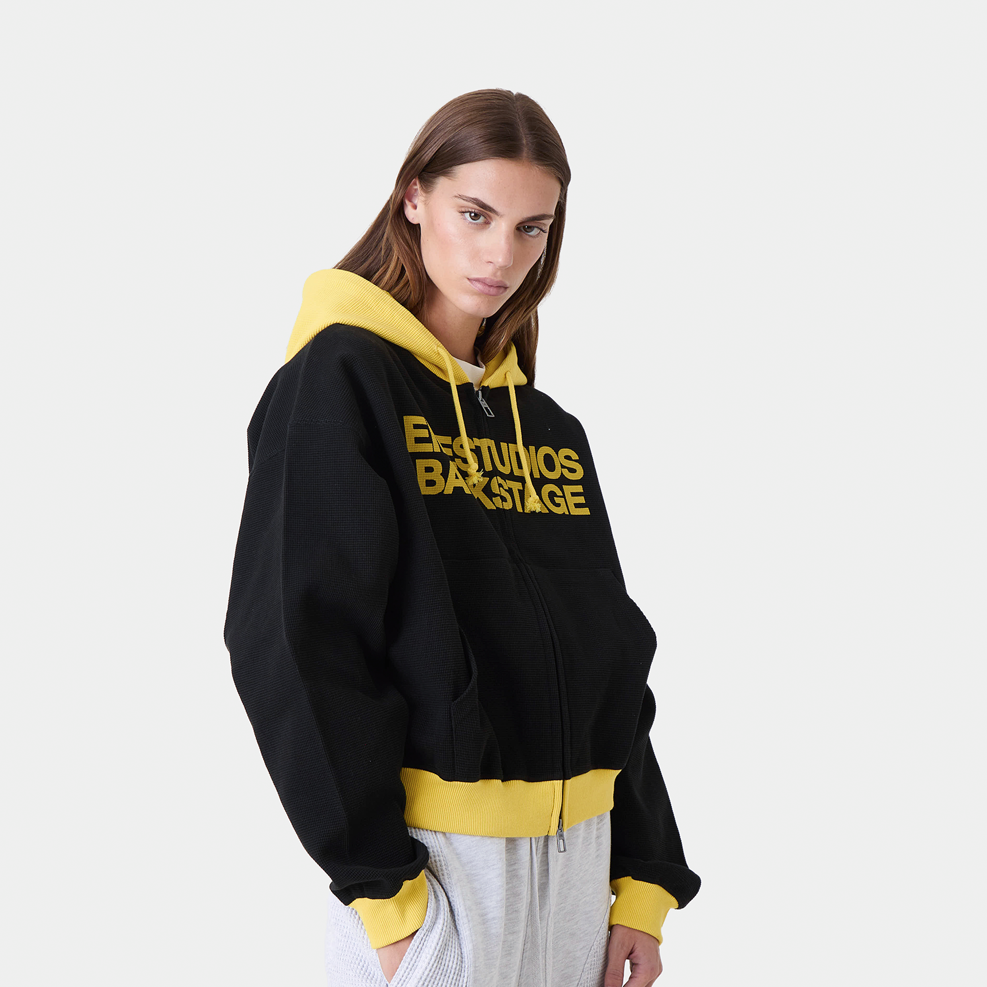 Backstage Navy Waffle Full Zip Hoodies Eme Studios
