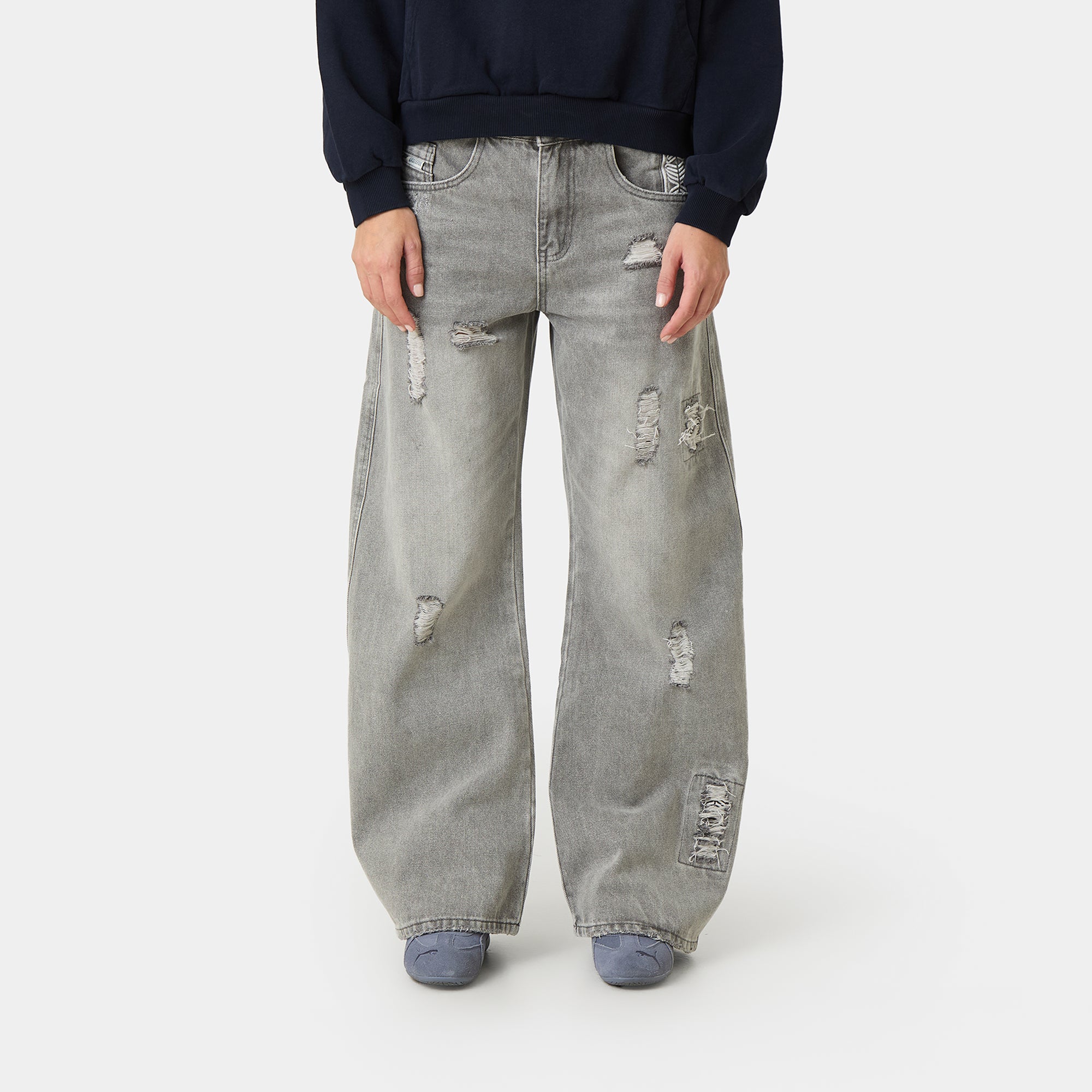 Morgan Grey Balloon Denim Pants Pants Eme Studios
