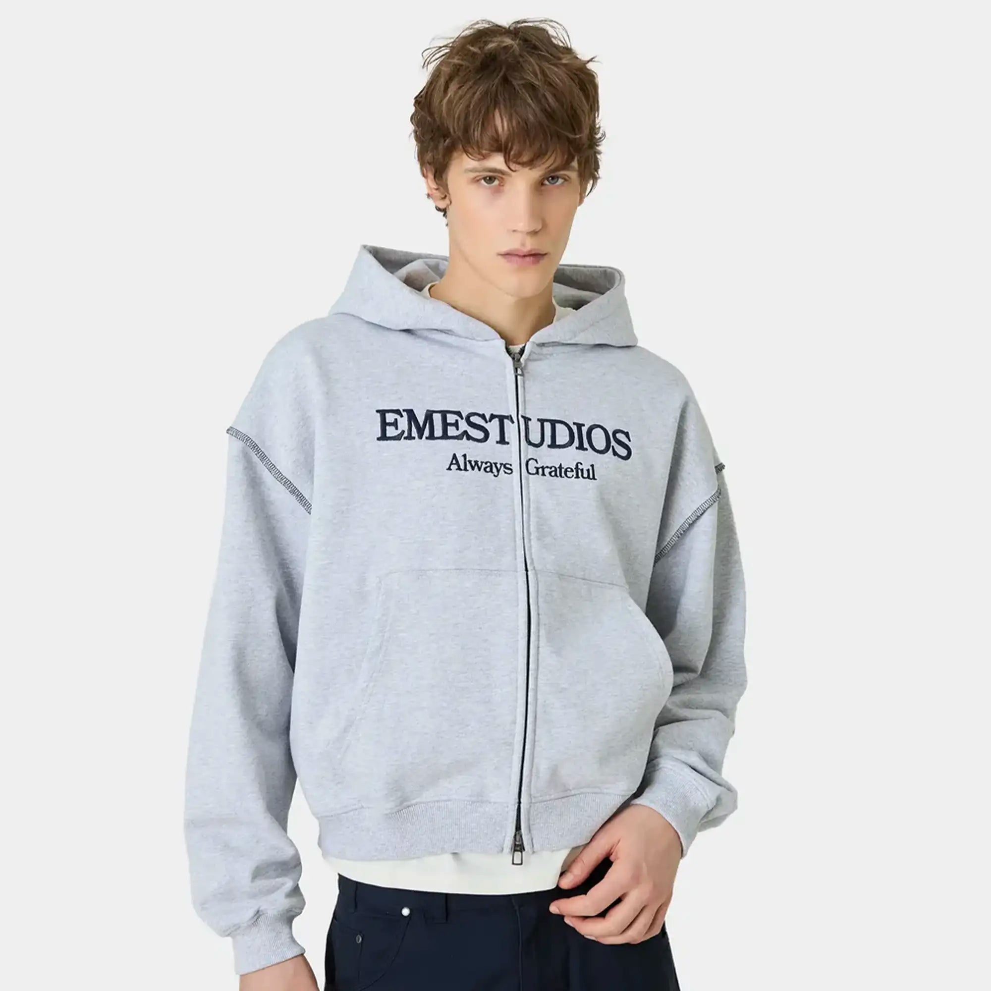 Capri Heather Grey Full Zip Hoodies eme
