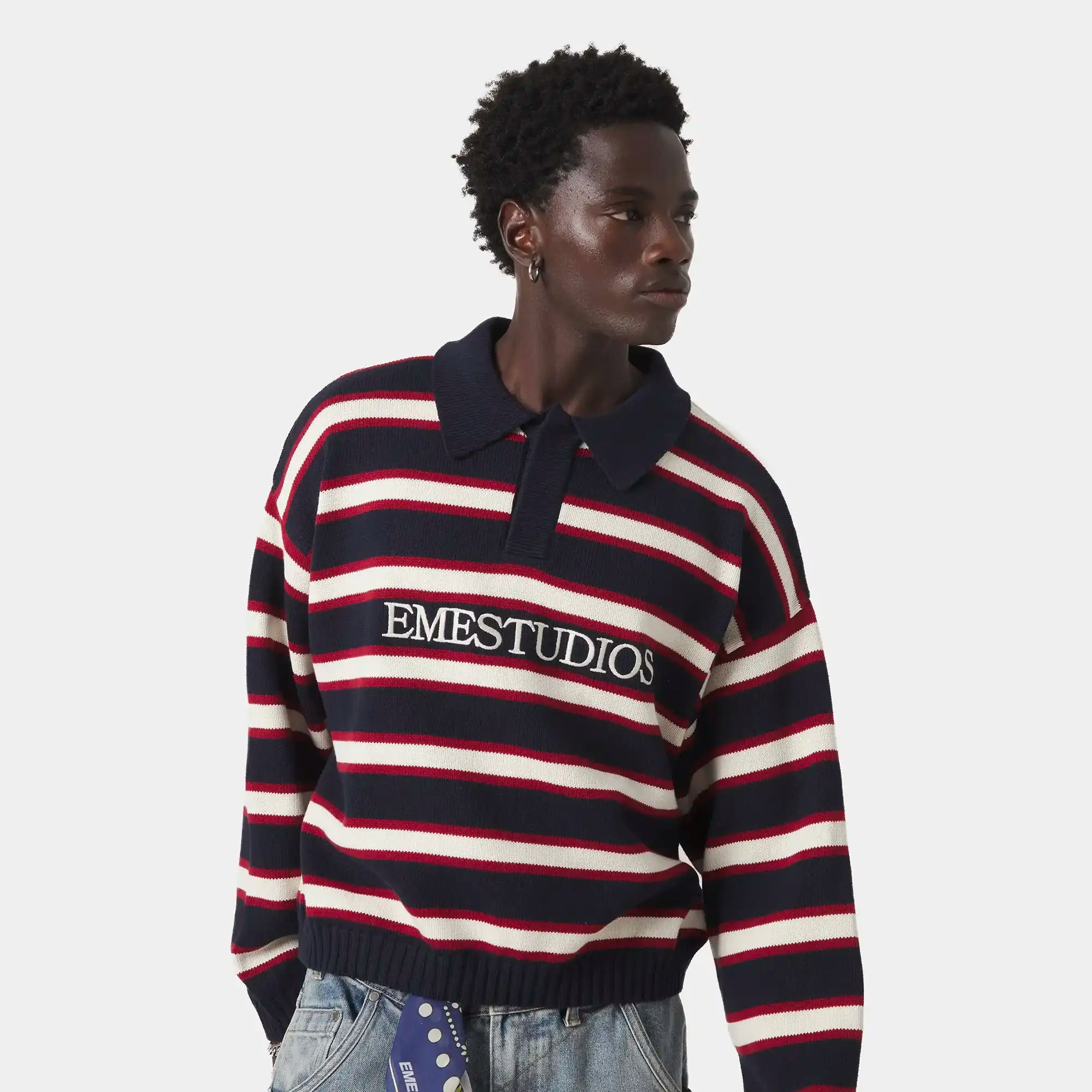Sweet Navy Knit Polo Knitwear eme