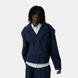Tide Navy Linen Blazer Outerwear Eme Studios