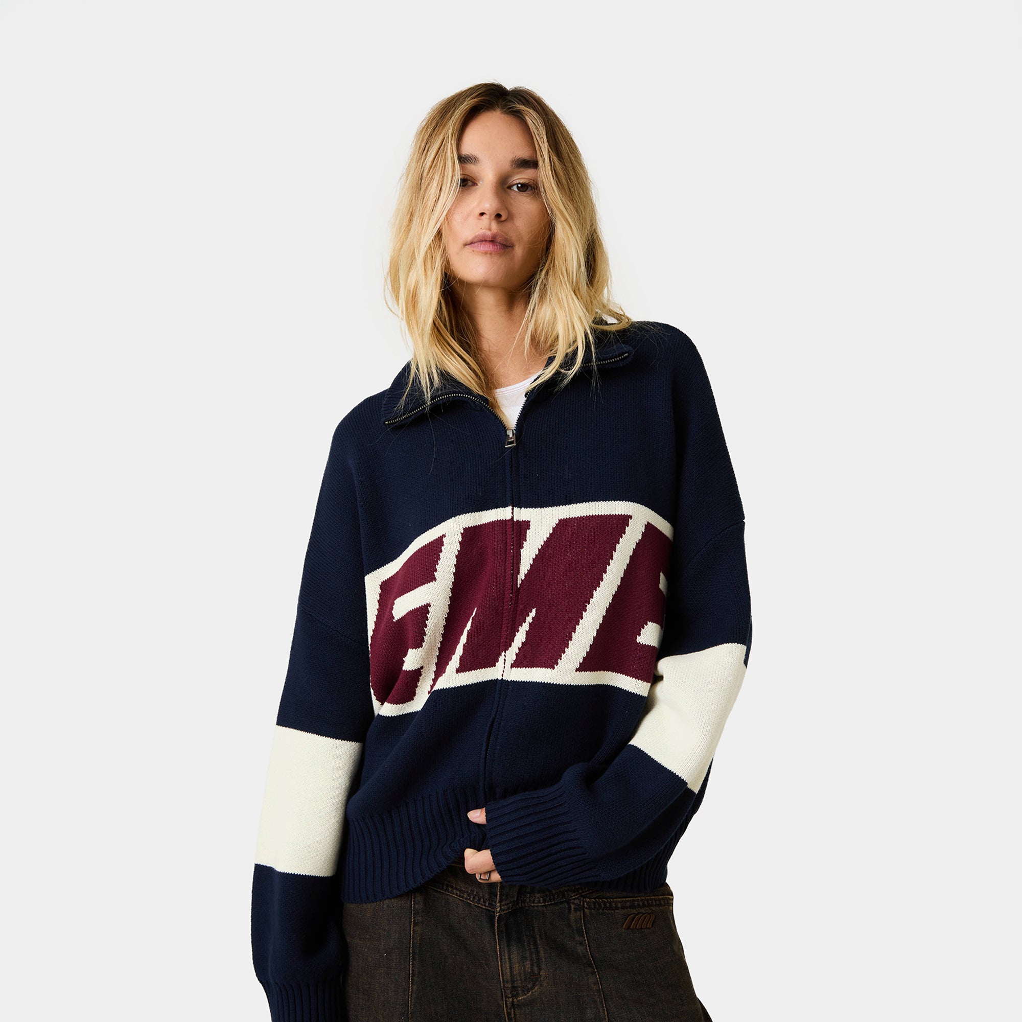 Thrill Navy Zipper Knit Knitwear eme