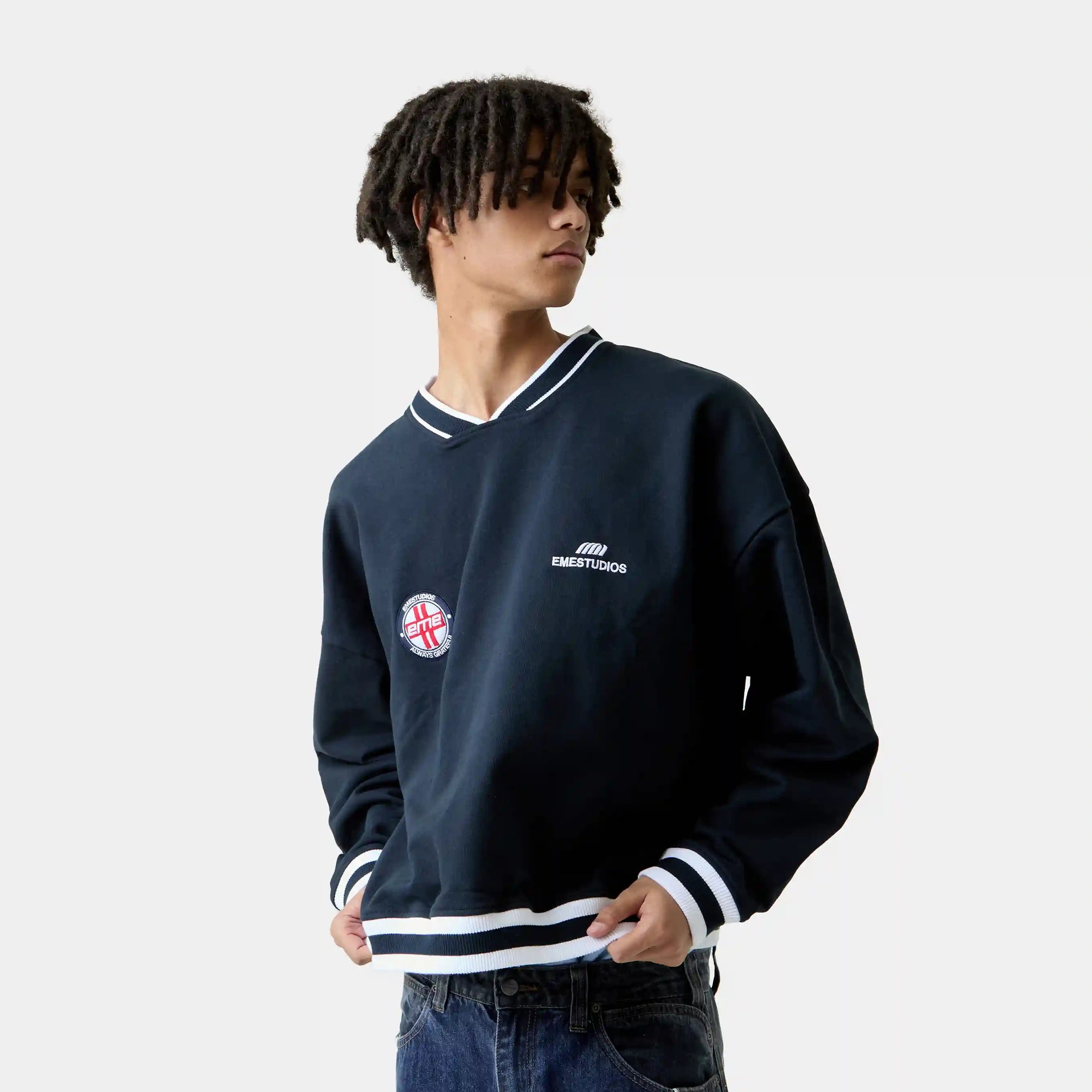 Academy Navy Oversized Crewneck Sweatshirts Eme Studios