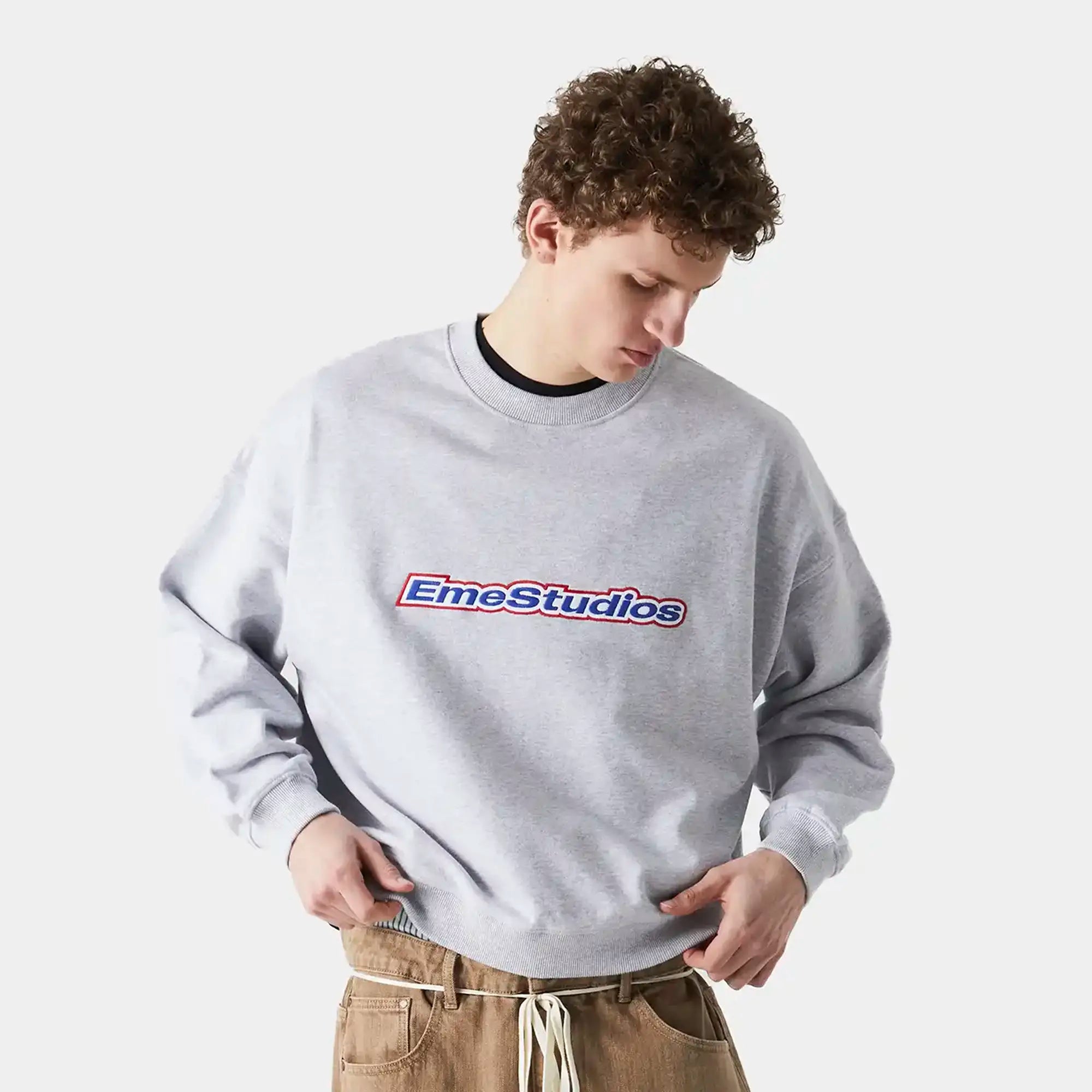 Box Heather Grey Oversized Crewneck Sweatshirts eme
