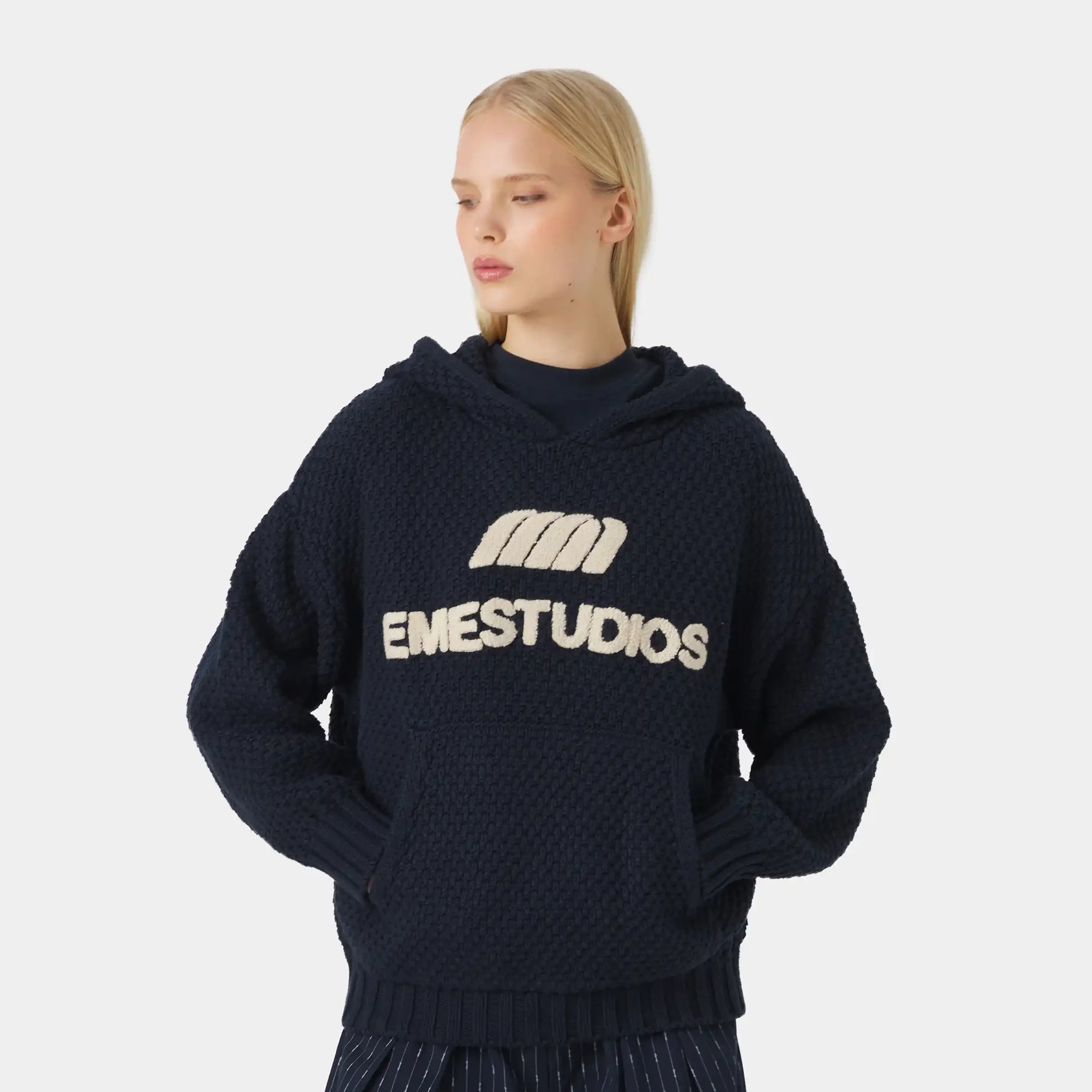 Pidgey Navy Knitted Oversized Hoodie Knitwear Eme Studios