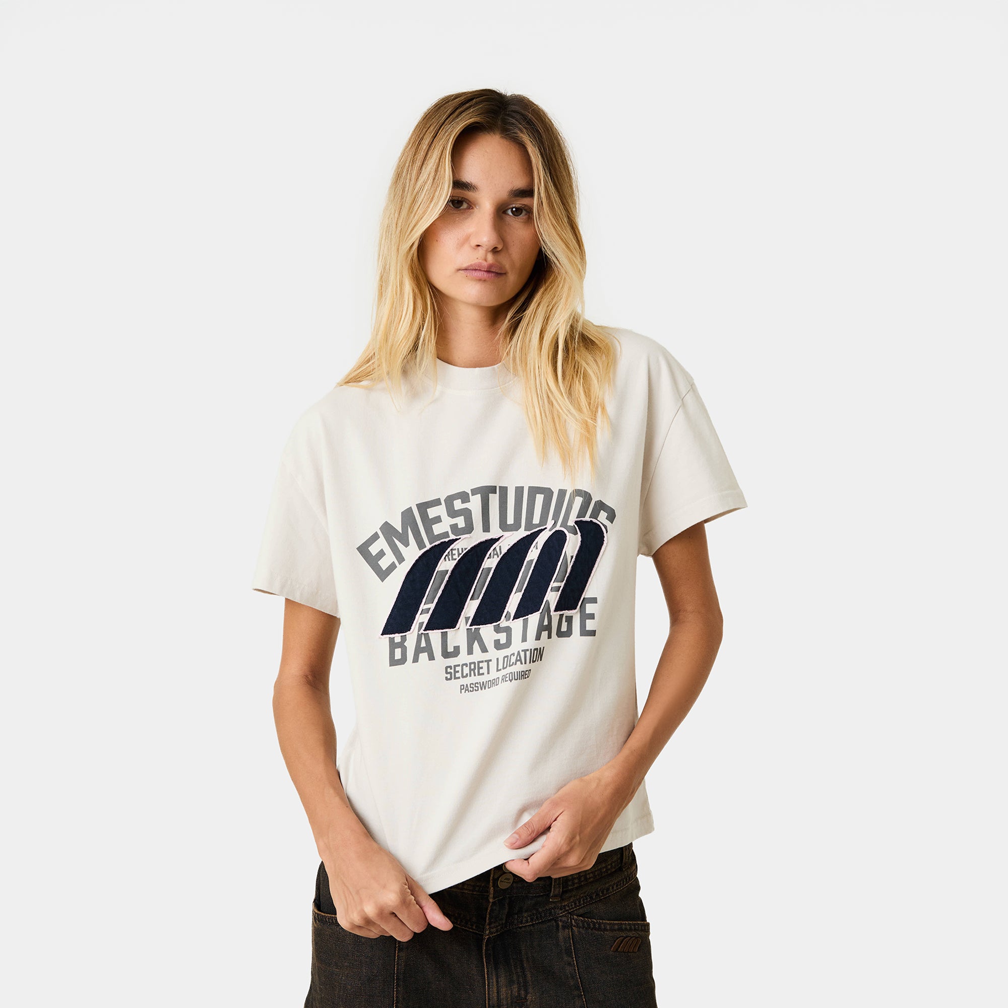 Double Patch Grey Oversized Tee T-shirts Eme Studios