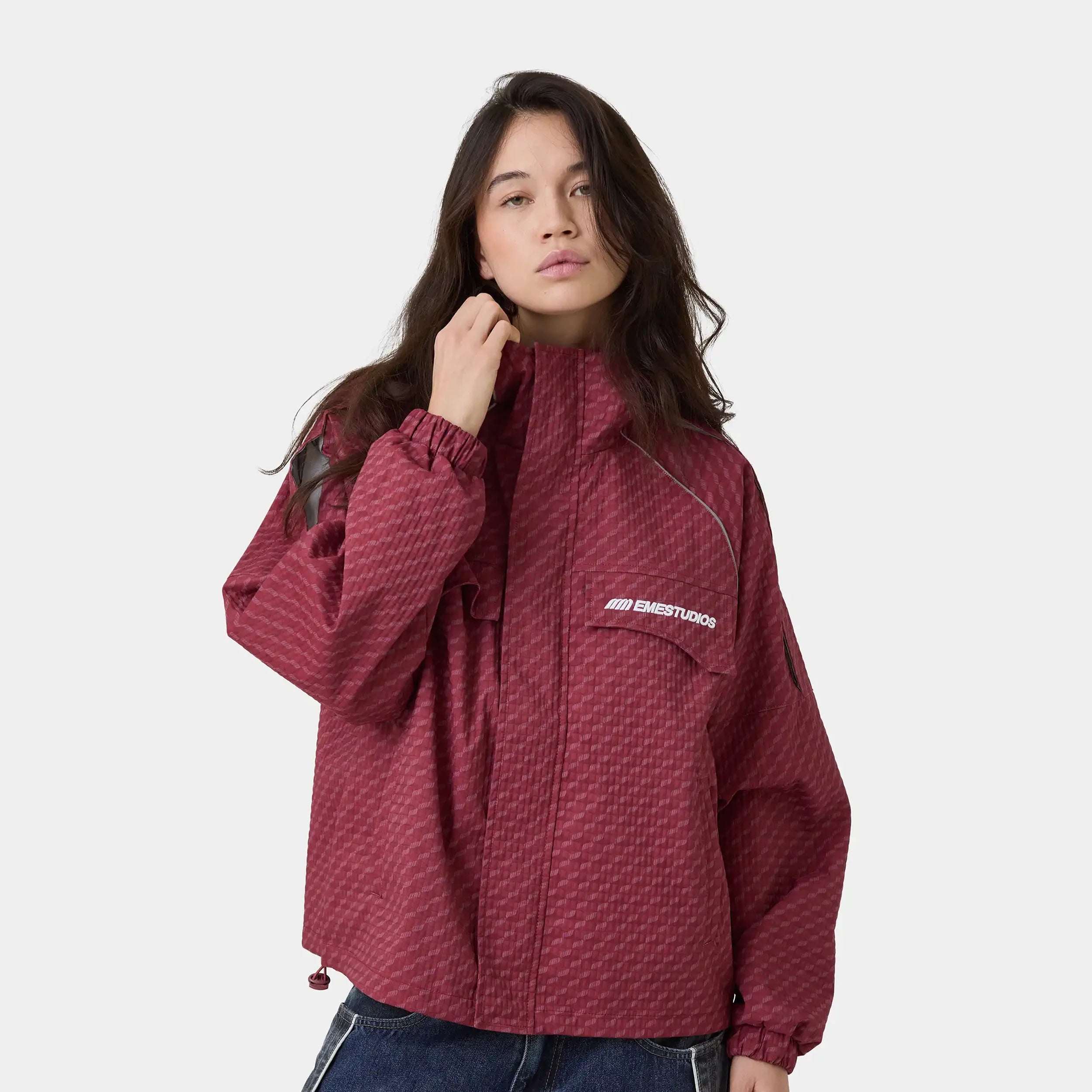 Echo Burgundy Grid Windbreaker Outerwear Eme Studios