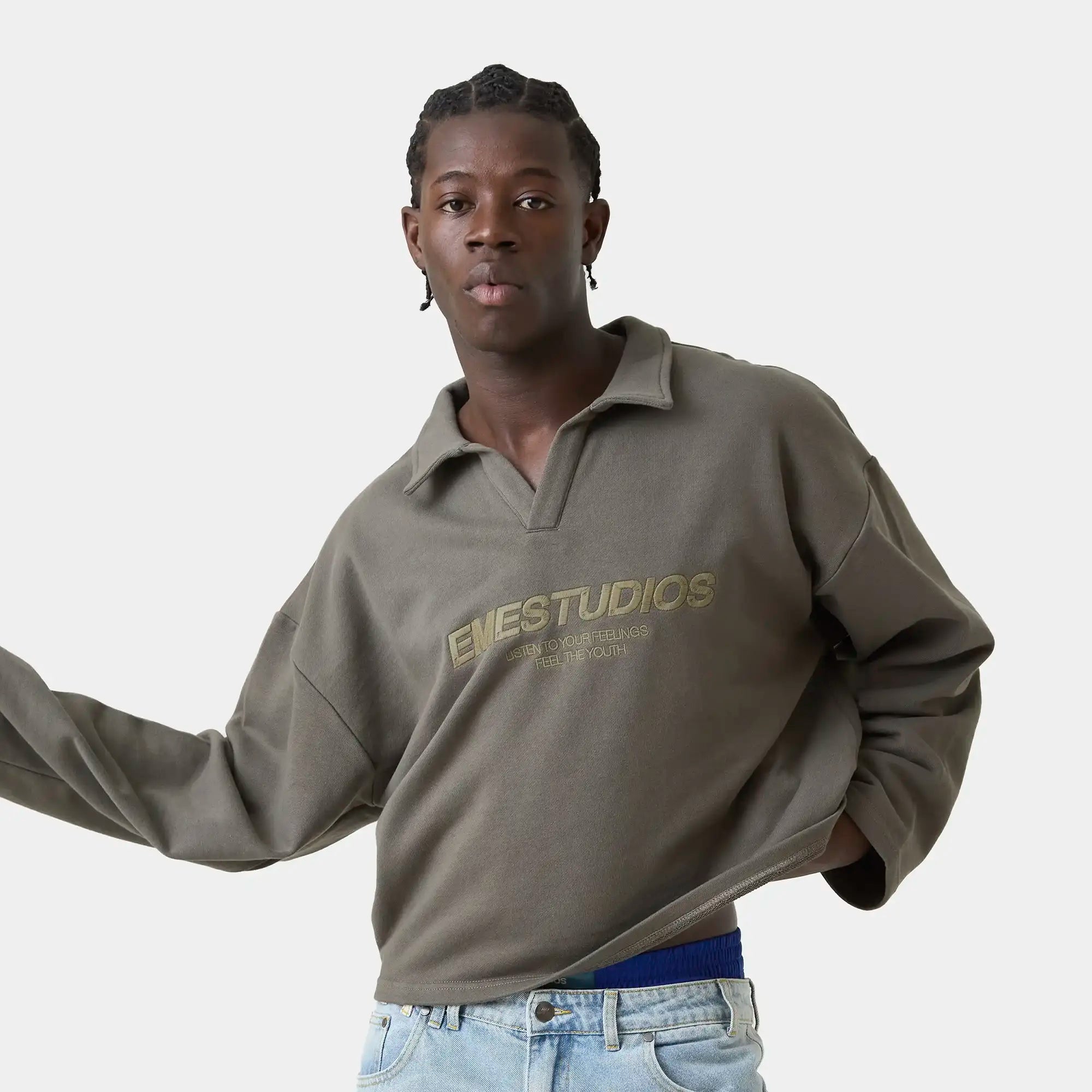 Playtime Olive Polo Crewneck Sweatshirts Eme Studios