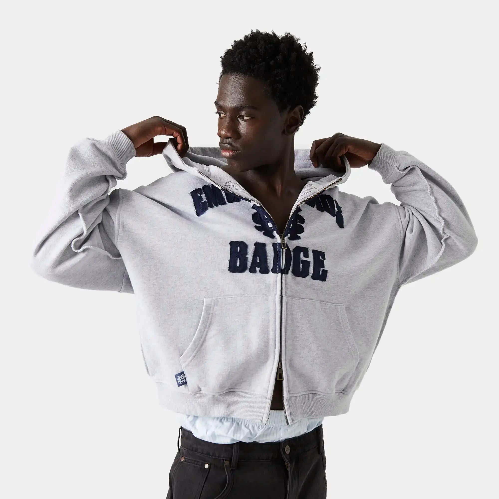Badge Heather Grey Full Zip Hoodies eme