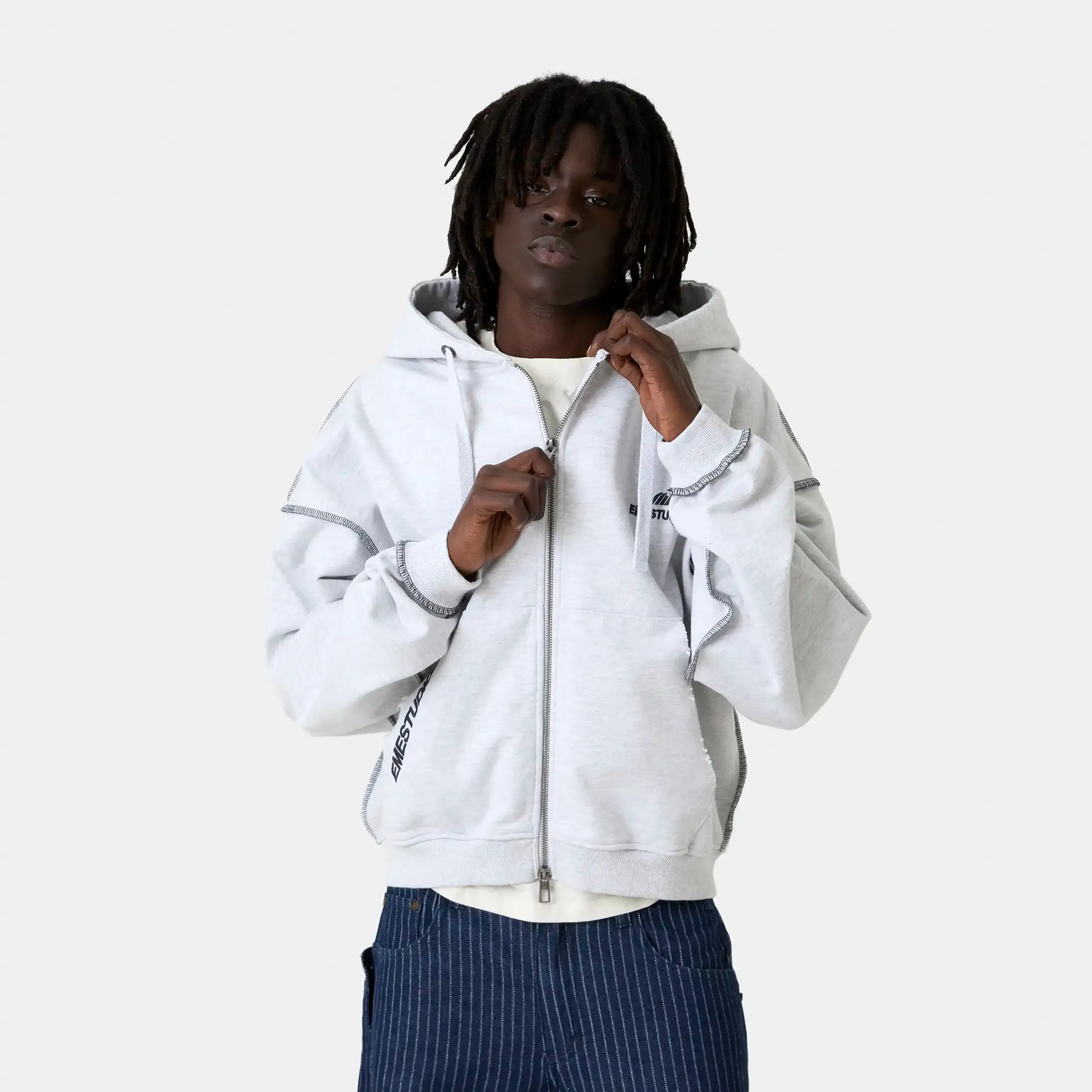 Edge Heather Grey Full Zip Hoodies Eme Studios