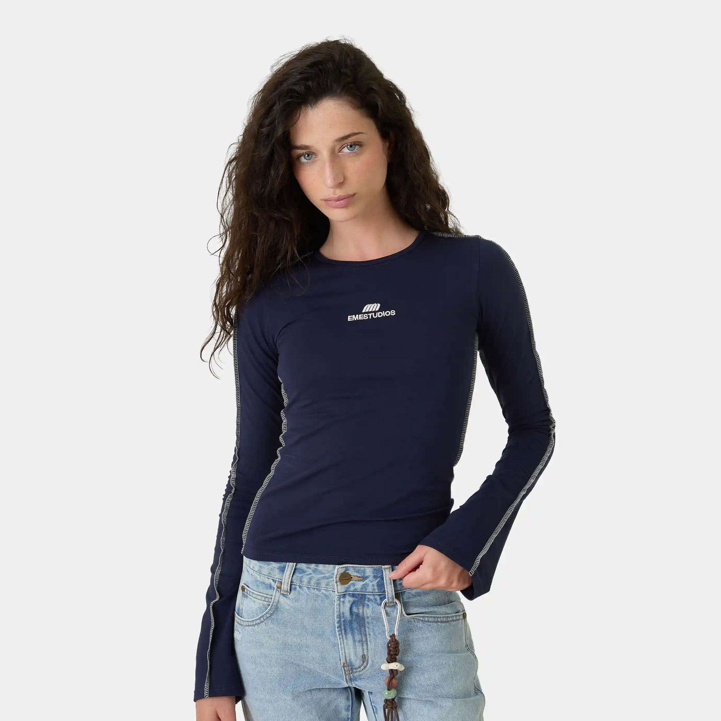 Wally Navy Long Sleeve Woman T-Shirts Eme Studios