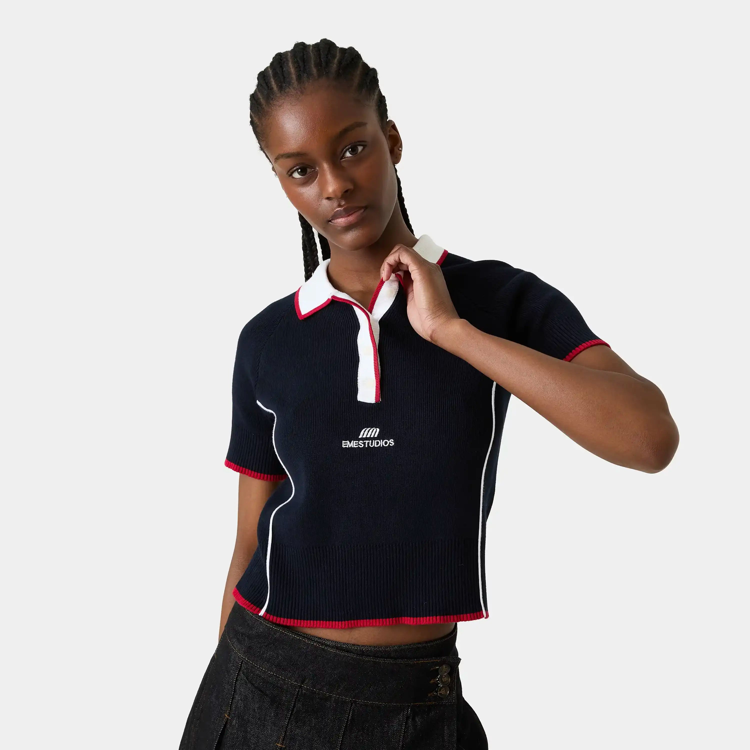 Fete Navy Knit Polo Woman Knitwear Eme Studios