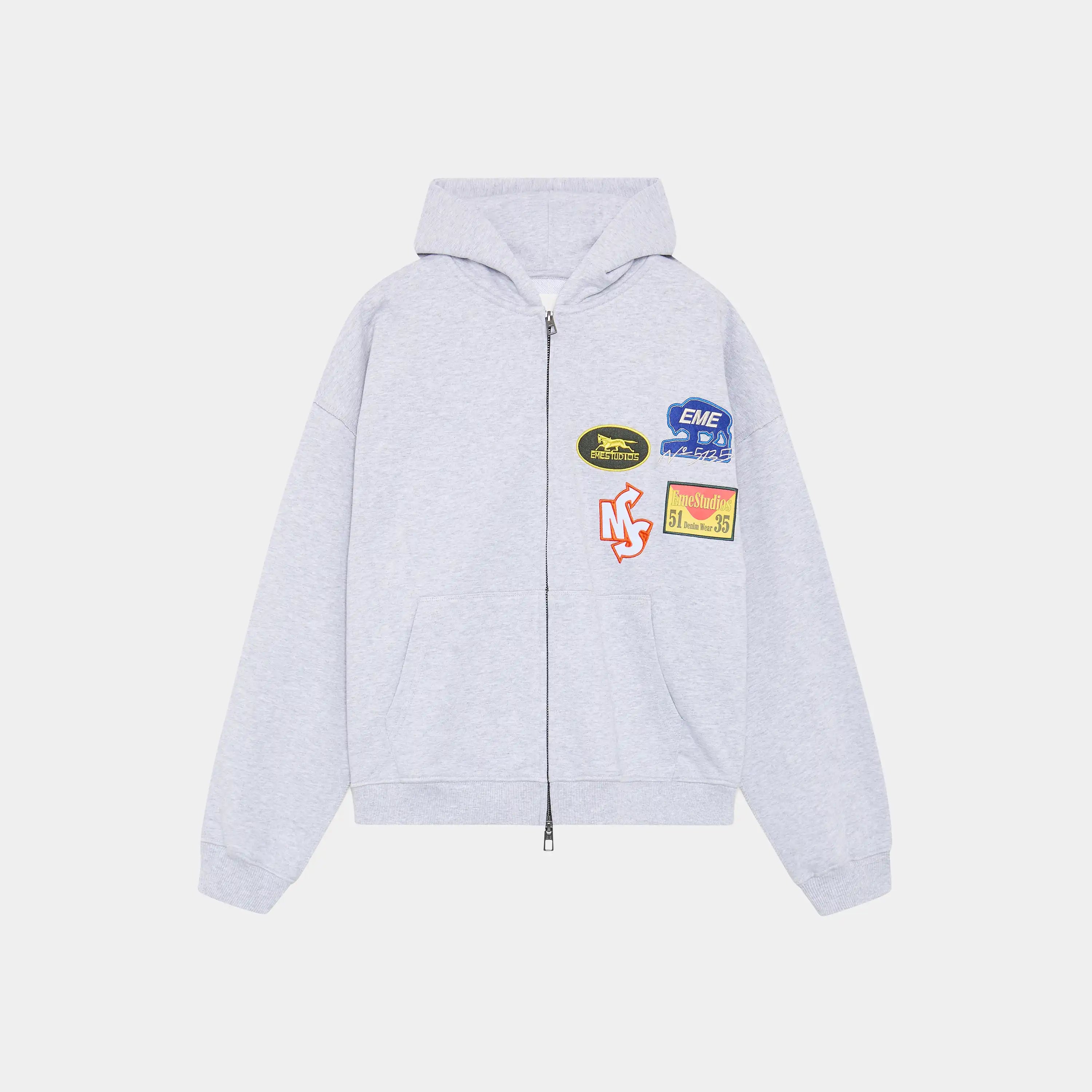 Patches Heather Grey Full Zip Hoodies eme