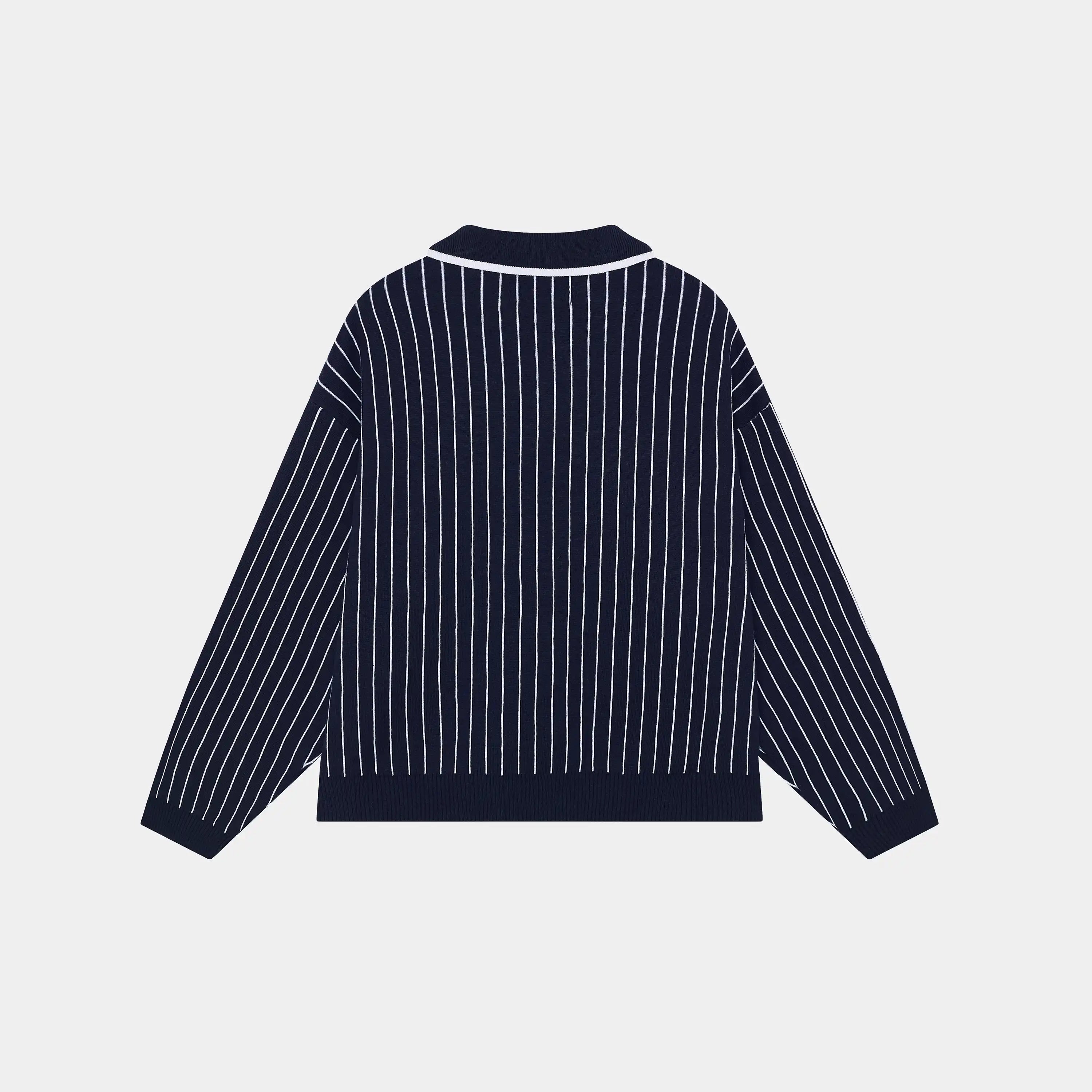 Pinstripe Navy Knit Polo Knitwear Eme Studios