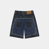 Dual Scratched Denim Shorts Shorts Eme Studios