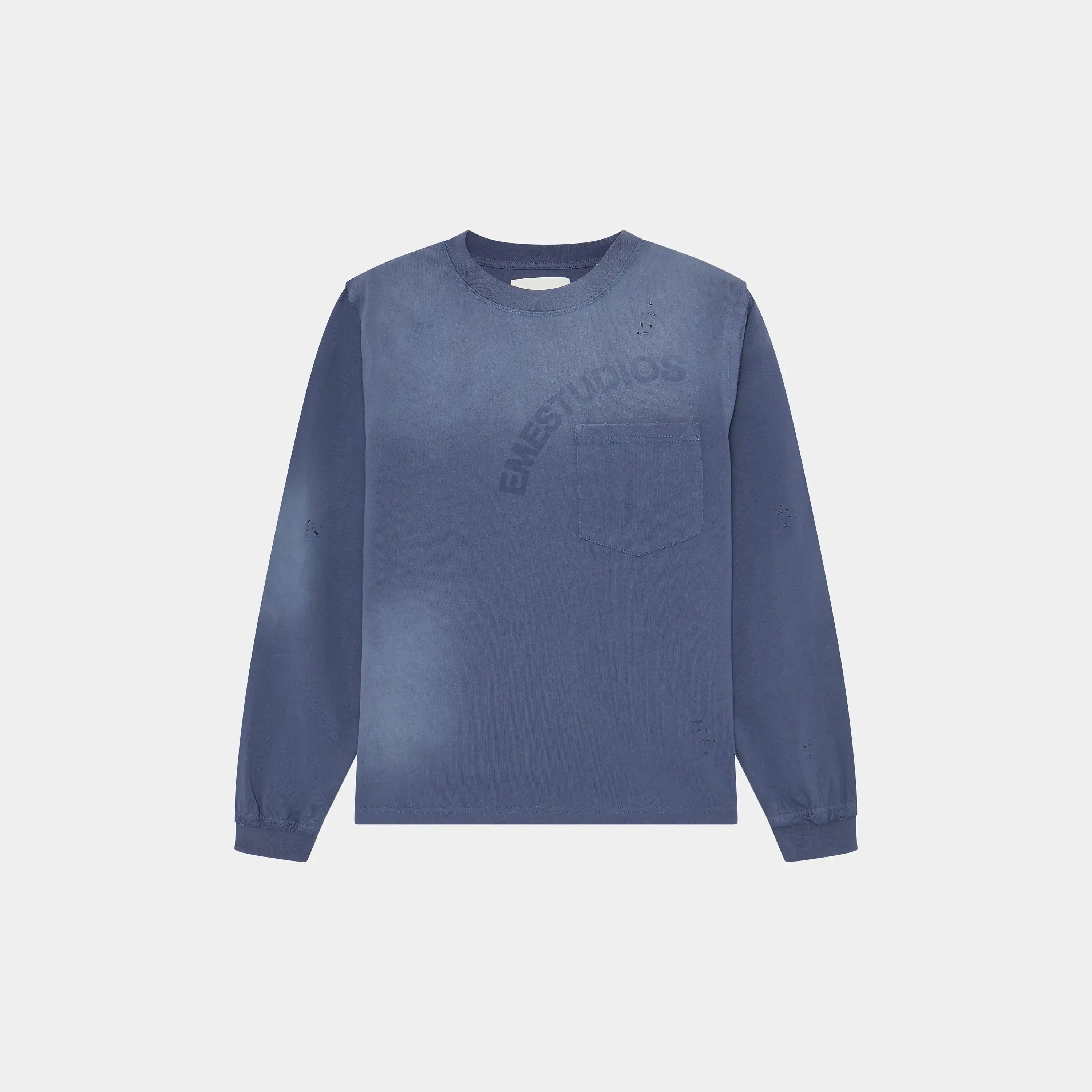 Frayed Pocket Navy Long Sleeve