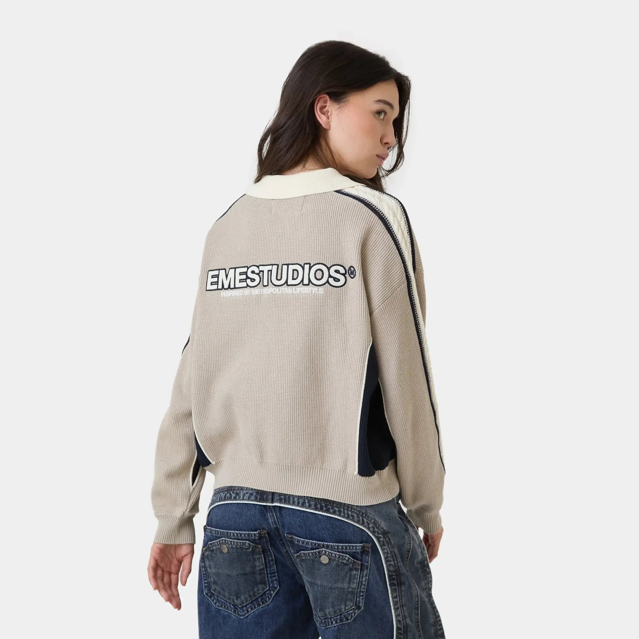 Chully Off Sand Knit Polo Knitwear Eme Studios
