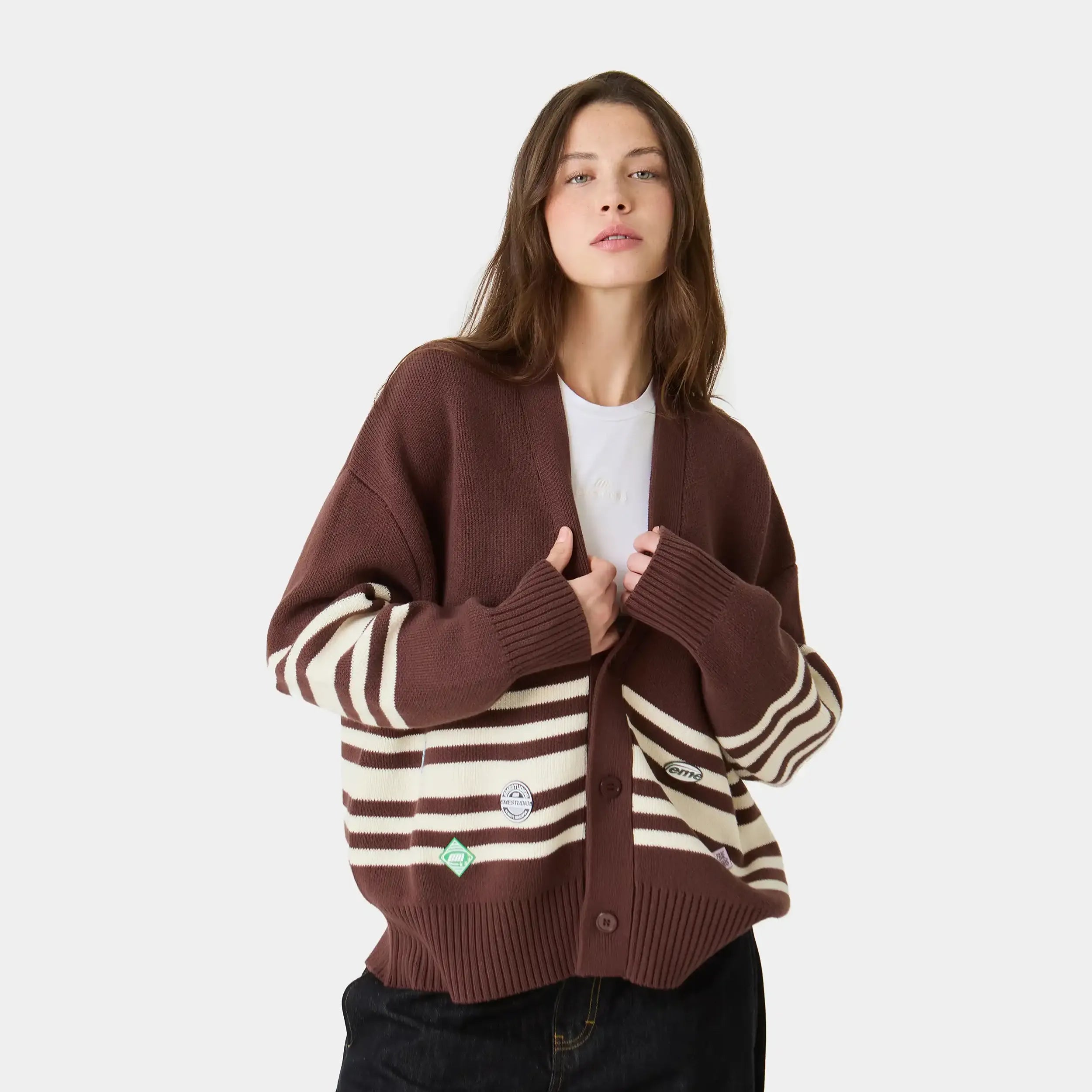 Pins Chocolate Cardigan Knitwear Eme Studios