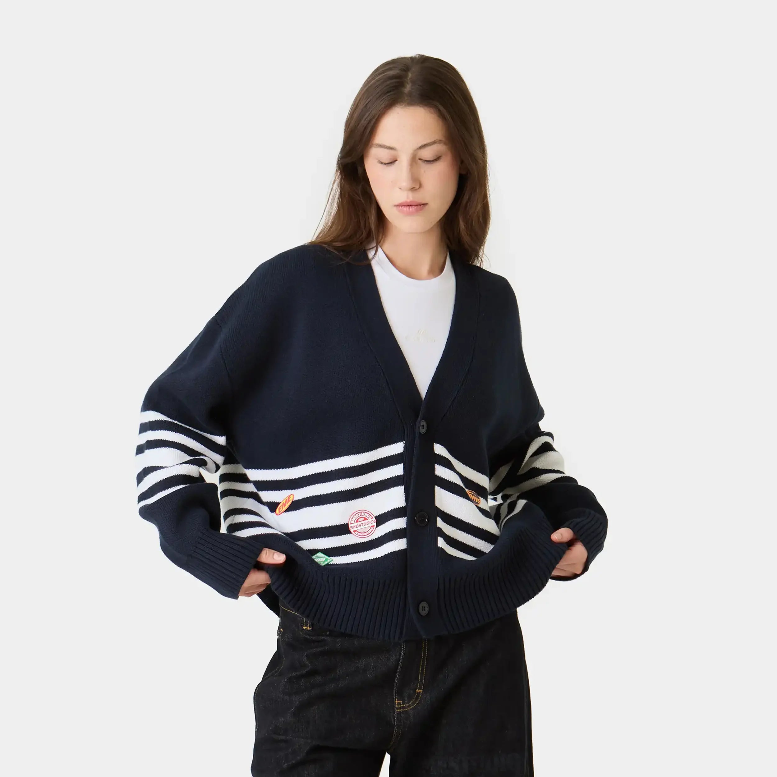 Pins Navy Cardigan Knitwear Eme Studios