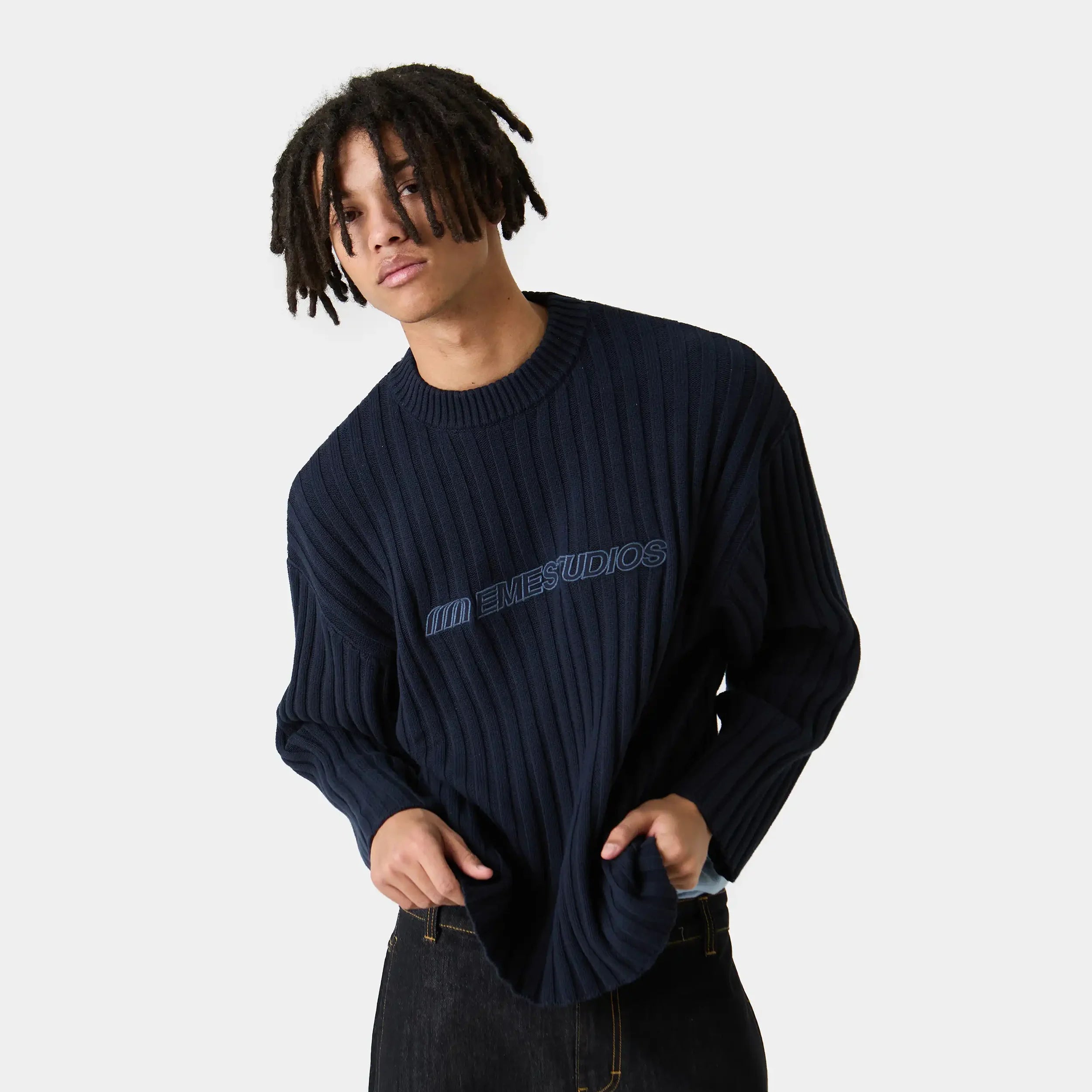 Tube Navy Knit Sweater Knitwear Eme Studios