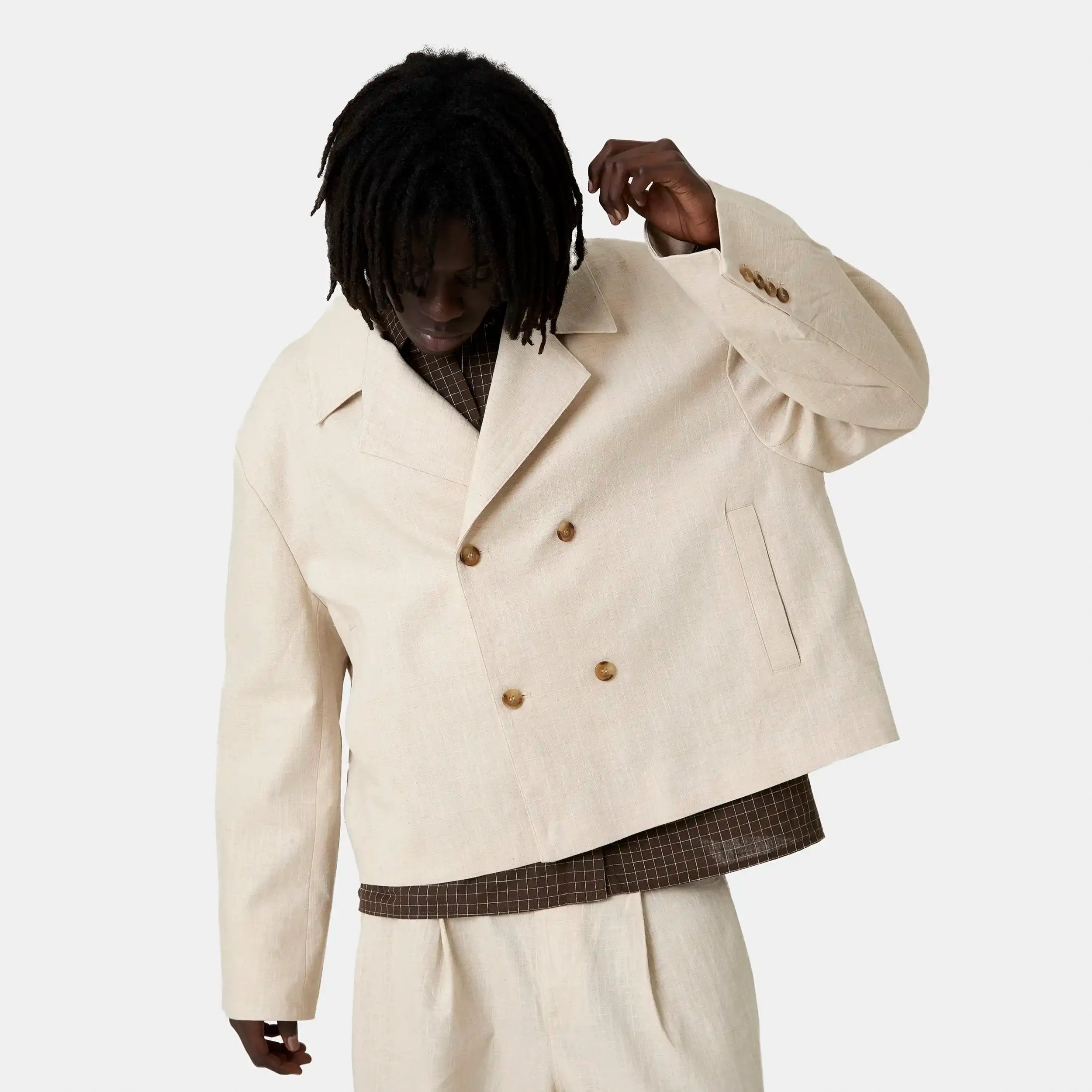 Tide Off Sand Linen Blazer Outerwear Eme Studios