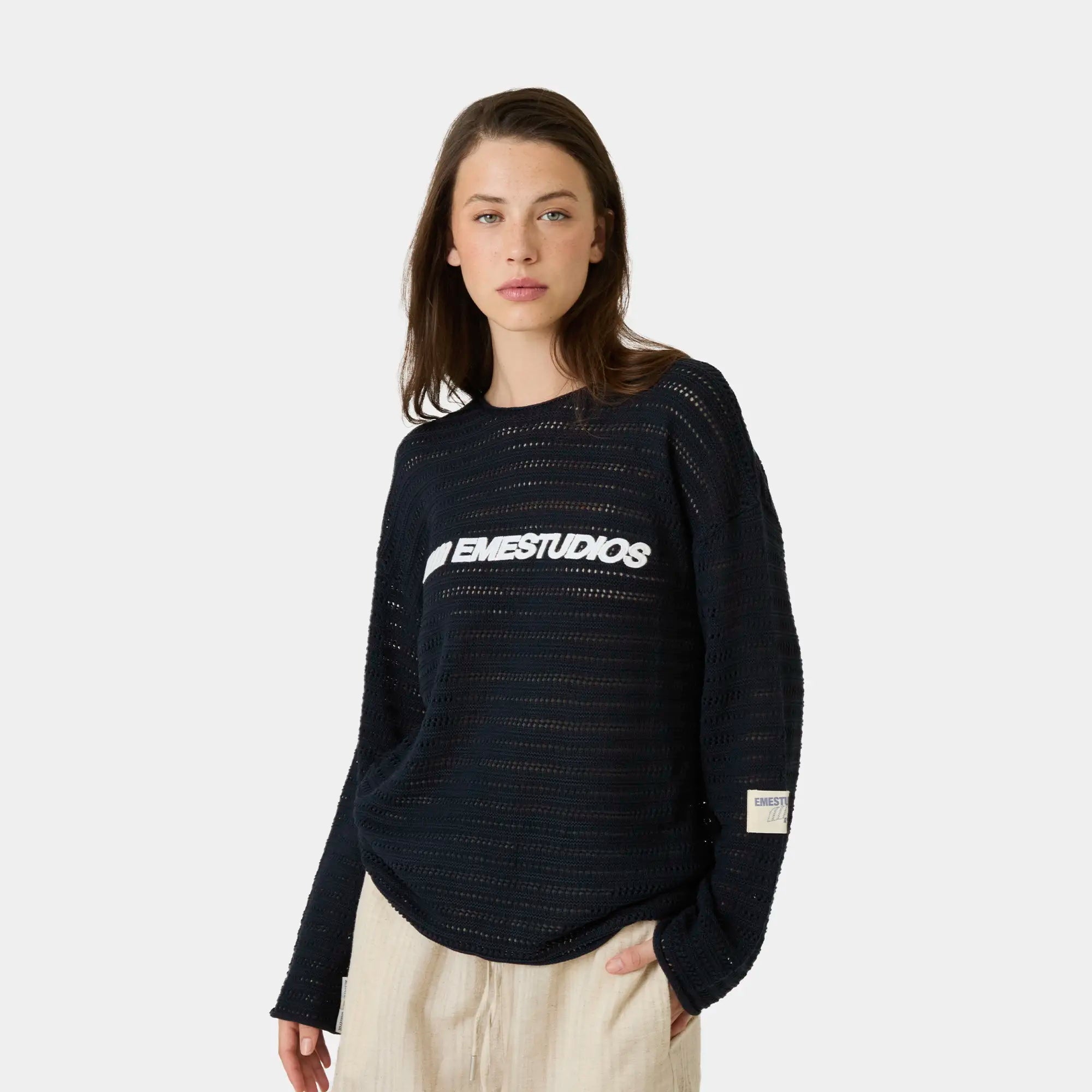 Kavai Navy Open Knit Knitwear Eme Studios