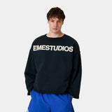 Pocket Navy Reverse Crewneck Sweatshirts Eme Studios