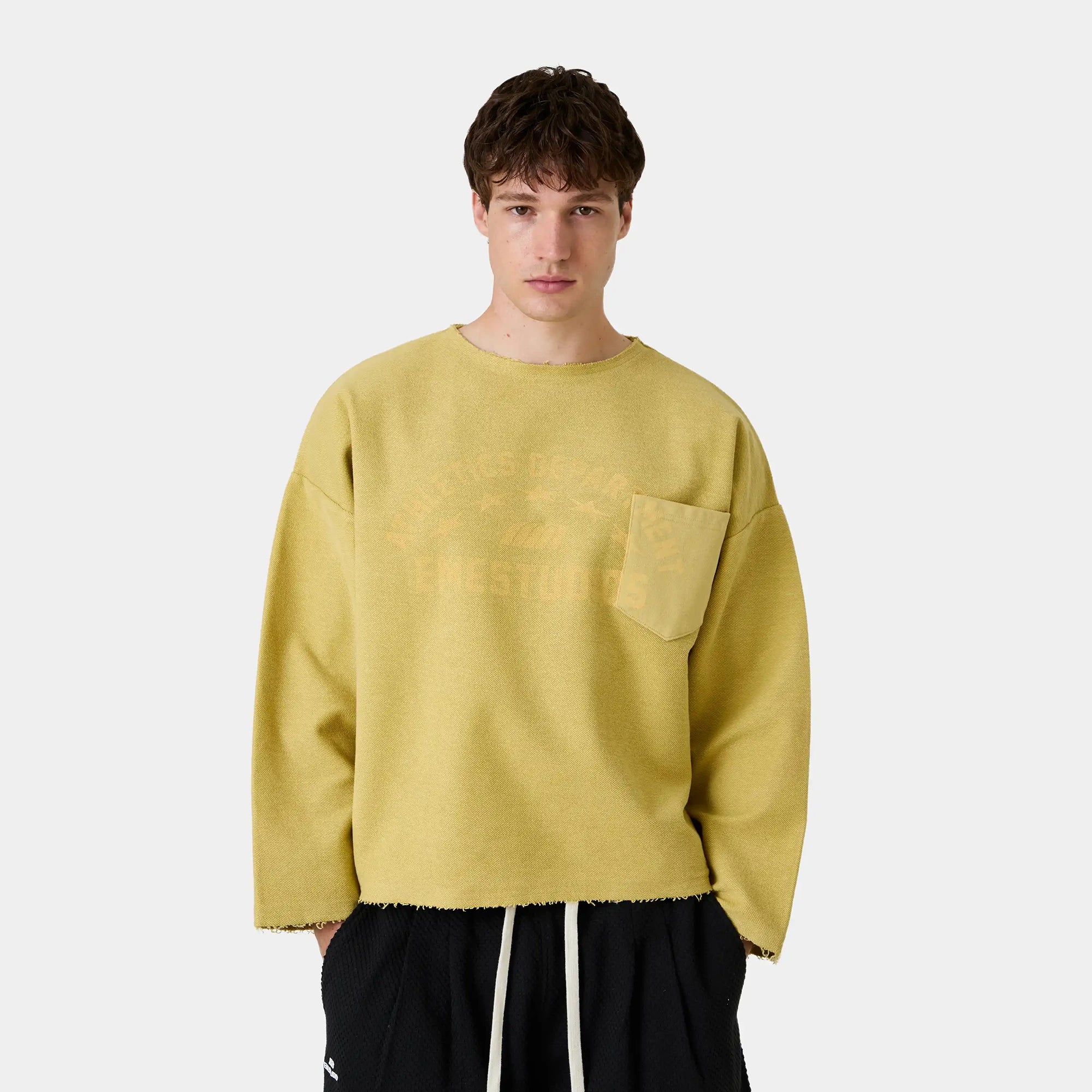 Pocket Antique Green Reverse Crewneck Sweatshirts Eme Studios